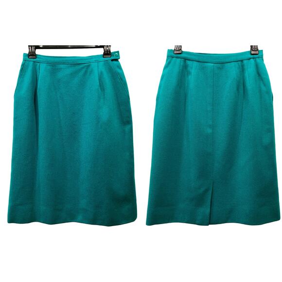 70s Pendleton Teal Blue Wool Pencil Skirt | 8P W 27" - Picture 6 of 9